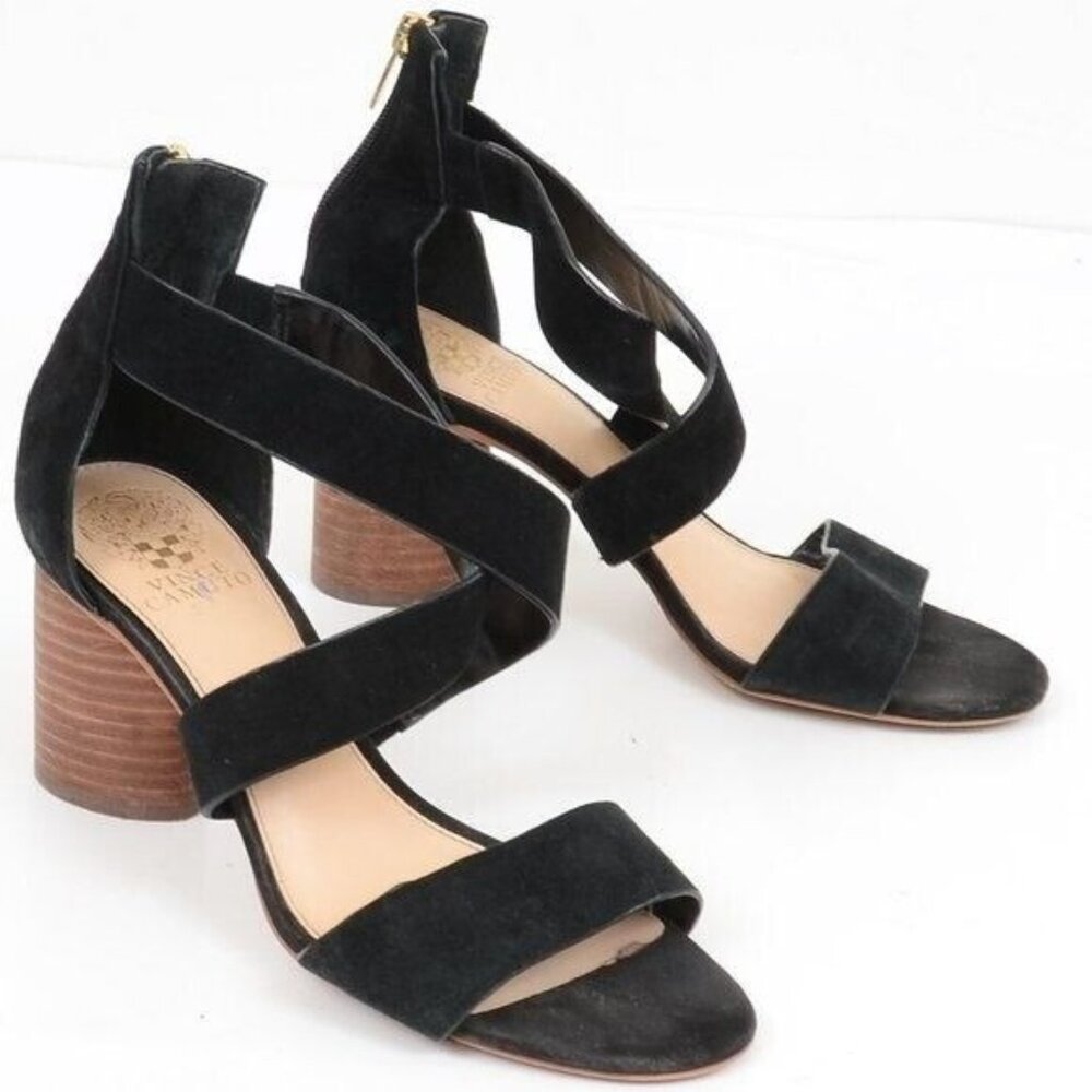 Vince Camuto Women's 8 Black Suede Open Toe Formal Cocktail Office Sandals